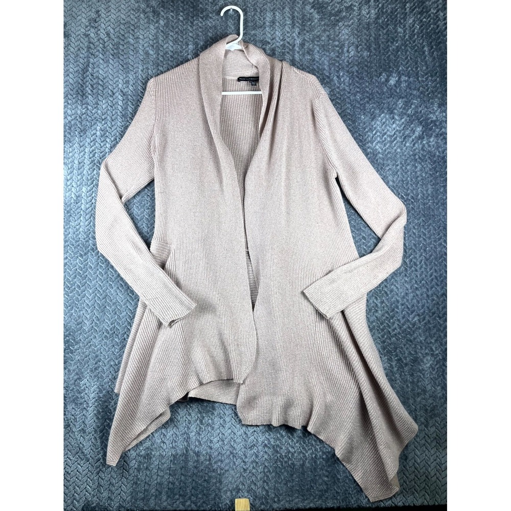 White House Black Market Cardigan Sweater Womens L Sparkly Ribbed Sharkbite Hem